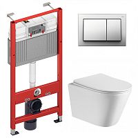 Комплект унитаз ABBER Bequem AC1102 с инсталляцией TECE 9400407 и клавишей 9240701 хром глянцевый