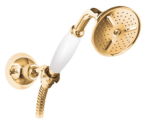 Ручной душ Cezares DEF-03,24-Bi с гибким шлангом 150 см., золото, ручка белая