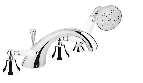 Cмеситель Cezares FIRST-BVD-03/24-Nc на борт ванны с ручным душем, исполнение золото, ручки орех Cмеситель Cezares FIRST-BVD-03/24-Nc на борт ванны с ручным душем, исполнение золото, ручки орех