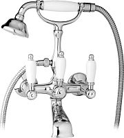Смеситель Cezares FIRST-VD-01-Bi для ванны, с ручным душем, хром,ручки белые