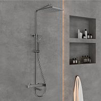 Душевая стойка Vincea VSFS-1C1GM Cube с изливом, вороненая сталь