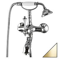Смеситель Cezares MARGOT-VDM-03,24-Bi для ванны, с ручным душем, золото 24 карат,ручки белые