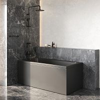 Комплект AM.PM WK90GK Gem: ванна акриловая 150х70 см, с душевой системой/смесителем/крючками для полотенец, черный/серый