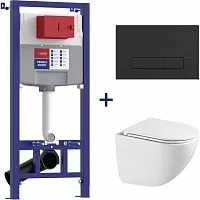 Комплект Lemark 100122432 Peneda Expert 3в1: Инсталляция для унитазов с кнопкой смыва Bit, черный матовый + унитаз подвесной Glazer, белый глянец