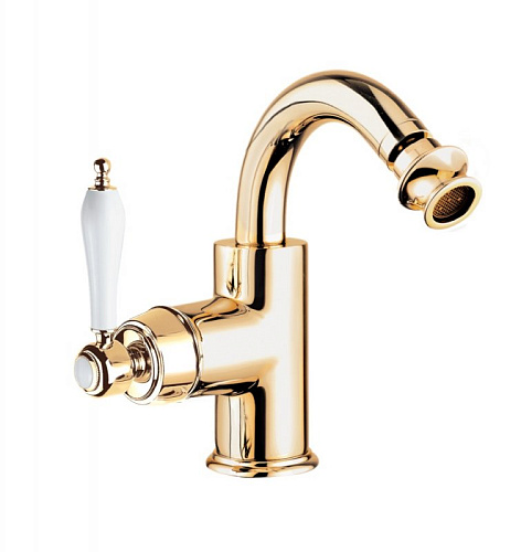 Смеситель Cezares APHRODITE-BS2-03,24-Bi на биде, с донным клапаном, золото 24 карат,ручки белые Смеситель Cezares APHRODITE-BS2-03,24-Bi на биде, с донным клапаном, золото 24 карат,ручки белые