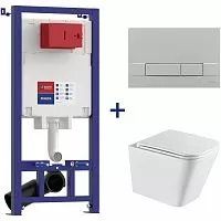 Комплект Lemark 100803421 Peneda 3в1: Инсталляция для унитазов с кнопкой смыва Bit, хром матовый + унитаз подвесной Florex, белый глянец