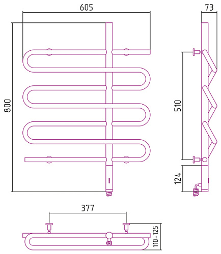 Полотенцесушитель электрический Сунержа ЭПАТАЖ 12-0550-8060 Полотенцесушитель электрический Сунержа ЭПАТАЖ 12-0550-8060