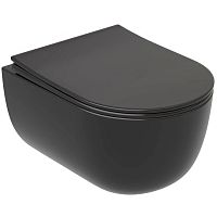 Унитаз Ceramica Nova CN6063MB Modena Rimless подвесной, 35.5х49 см, глубокий смыв, с ультра тонкой крышкой-сиденьем, черный матовый Унитаз Ceramica Nova CN6063MB Modena Rimless подвесной, 35.5х49 см, глубокий смыв, с ультра тонкой крышкой-сиденьем, черный матовый