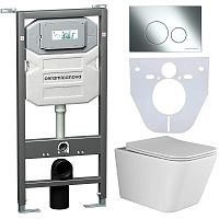 Сет 4 в 1 Ceramica Nova CN3007_1001CH_1000: унитаз подвесной Metric Rimless + система инсталляции Envision + кнопка смыва Round, хром Сет 4 в 1 Ceramica Nova CN3007_1001CH_1000: унитаз подвесной Metric Rimless + система инсталляции Envision + кнопка смыва Round, хром
