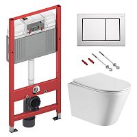 Комплект унитаз ABBER Bequem AC1102 с инсталляцией TECE 9400406 и клавишей 9240702 хром матовый