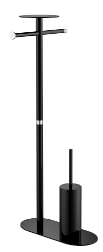 Комплект напольный Boheme 10953-B-CR Venturo: стойка, ершик, бумагодержатель, полотенцедержатель, полочка, черный/хром купить недорого в интернет-магазине Керамос