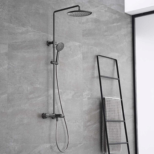 Душевая стойка Vincea VSFS-1D1TGM Desire термостатическая, вороненая сталь