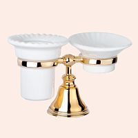 TW Harmony 141, настольный держатель с мыльницей и стаканом, керамика (бел), цвет: золото,TWHA141oro