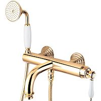 Смеситель Cezares APHRODITE-VDM-03,24-Bi для ванны,душа, с ручным душем, золото 24 карат,ручки белые
