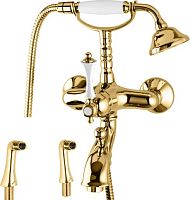 Смеситель Cezares MARGOT-PBV-03/24-Bi/A на борт ванны с ручным душем, исполнение золото, ручка белая/металл