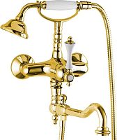 Смеситель Cezares MARGOT-VDFM2-03,24-Bi для ванны, с ручным душем и поворотным изливом, золото 24 карат,ручки белые